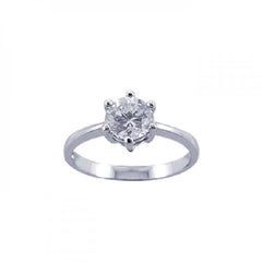Sterling Silver Classy Solitaire Pronged Round Cut Clear Cz Ring