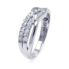 Sterling Silver Classy Criss-Cross Band Ring Embedded with Clear Czs