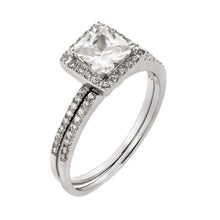 Load image into Gallery viewer, Sterling Silver Classy 2 Pieces Engagement Ring with Centered Princess Cut Clear Cz with Paved Halo SettingAnd Ring Dimensions of 8.4MMx8.2MM