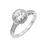Sterling Silver Elegant Solitaire Round Cut Clear Cz with Paved Halo Setting Wedding Band RingAnd Ring Diameter of 9.9MM