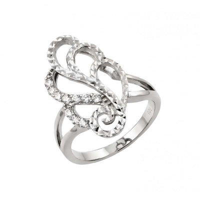 Sterling Silver Elegant Filigree Design with Diamond Cut and Inlaid with Clear Czs RingAnd Ring Dimensions of 22.7MMx13.1MM