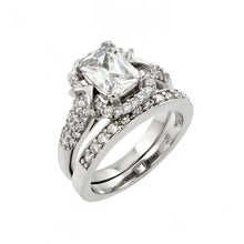 Load image into Gallery viewer, Sterling Silver Rhodium Plated Clear Pave Square CZ Engagement Ring Pair Set