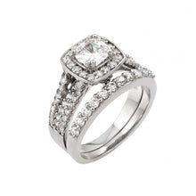 Load image into Gallery viewer, Sterling Silver Rhodium Plated Clear Cluster Square CZ Engagement Ring Pair Set