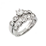 Sterling Silver Rhodium Plated Clear CZ Engagement Ring Pair Set