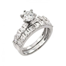 Load image into Gallery viewer, Sterling Silver Rhodium Plated CZ Engagement Ring Pair Set