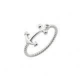 Sterling Silver Rhodium Plated Round Clear CZ Anchor Rope Ring
