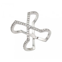 Load image into Gallery viewer, Sterling Silver Stylish Cross X Band Ring Embedded with Clear Czs