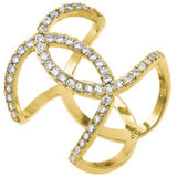 Sterling Silver Gold Plated X Cross Wrap Band Ring Embedded with Clear Czs