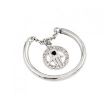 Load image into Gallery viewer, Sterling Silver Rhodium Plated Hamsa Circle Shaped Ring With Black And Clear CZ Ring