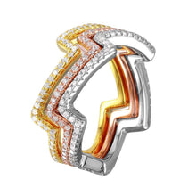 Load image into Gallery viewer, Sterling Silver Multi Plated Three Piece Zig-Zag Stackable Rings With CZ StonesAnd Width 1mmAnd Dimensions 21mmx4mm