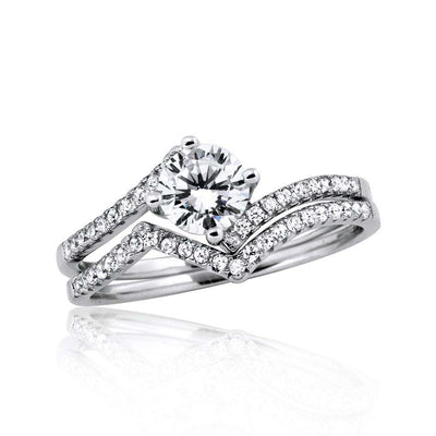 Sterling Silver Rhodium Plated  2 Zigzag Engagement CZ Ring With 6mm Center