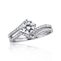 Sterling Silver Rhodium Plated  2 Zigzag Engagement CZ Ring With 6mm Center