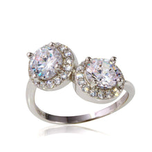 Load image into Gallery viewer, Sterling Silver Rhodium Plated Double Center Micro Pave Round CZ Ring
