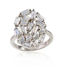Load image into Gallery viewer, Sterling Silver Rhodium Plated Oval Shape Ring With Rectangle CZ