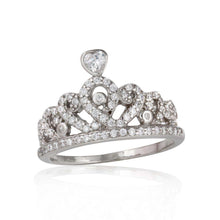 Load image into Gallery viewer, Sterling Silver Rhodium Plated Tiara Shaped Ring With CZ Stones