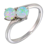 Sterling Silver Rhodium Plated Twin CZ Opal Ring