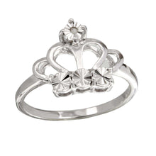 Load image into Gallery viewer, Sterling Silver Rhodium Plated Diamond Cut Crown Shaped Ring