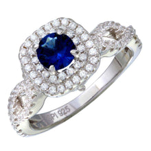 Load image into Gallery viewer, Sterling Silver Rhodium Plated Square Shaped Ladies Ring With Blue And Clear CZ