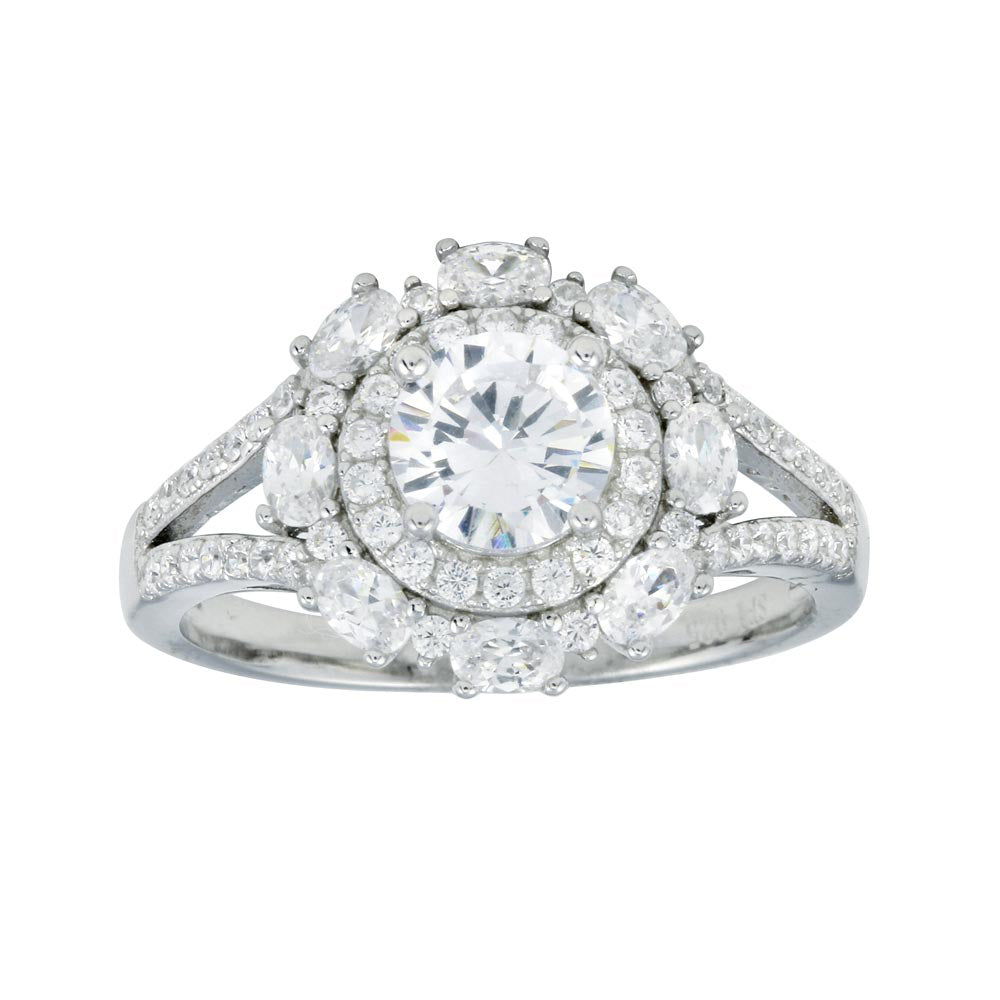 Sterling Silver Rhodium Plated Round Multi CZ Ring