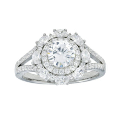 Sterling Silver Rhodium Plated Round Multi CZ Ring