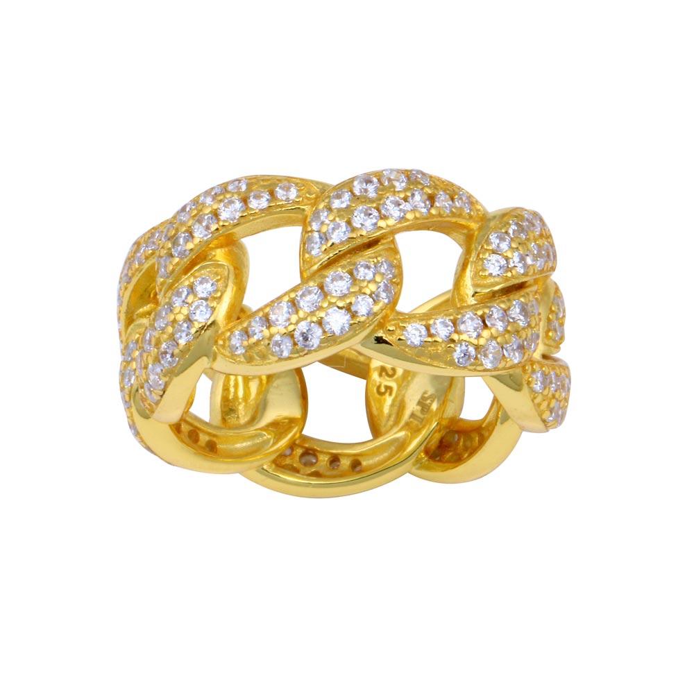 Sterling Silver Gold Plated Curb Design Link Ring-9.8mm