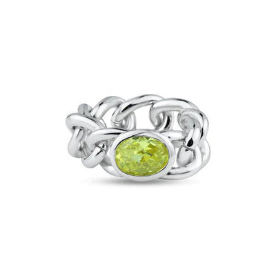Sterling Silver Rhodium Plated Chain Yellow CZ Ring