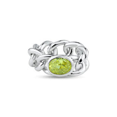 Sterling Silver Rhodium Plated Chain Yellow CZ Ring