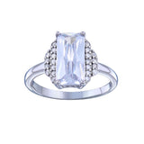 Sterling Silver Rhodium Plated Layered Rectangle Center CZ Bridal Ring