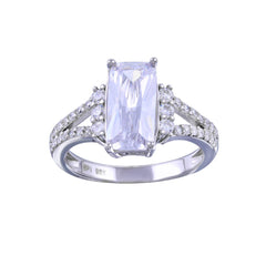 Sterling Silver Rhodium Plated Open Shank Rectangle Center CZ Bridal Ring