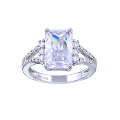 Sterling Silver Rhodium Plated Open Shank Wide Rectangle Center CZ Bridal Ring