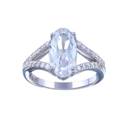 Sterling Silver Rhodium Plated Open Shank Oval Center CZ Bridal Ring