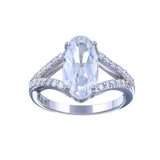 Sterling Silver Rhodium Plated Open Shank Oval Center CZ Bridal Ring