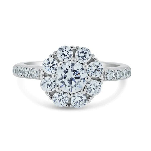 Sterling Silver Rhodium Plated Spinning Engagement CZ Encrusted Ring