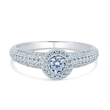 Load image into Gallery viewer, Sterling Silver Rhodium Plated Halo Micro Pave Engagement CZ Encrusted Ring