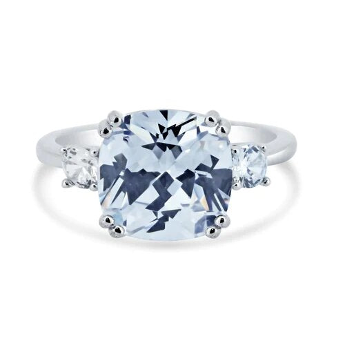Sterling Silver Rhodium Plated 9MM Engagement CZ Ring