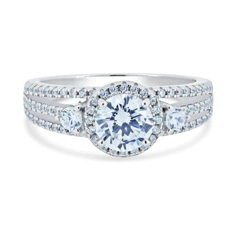 Sterling Silver Rhodium Plated Engagement CZ Encrusted Ring