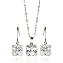 Load image into Gallery viewer, Sterling Silver Rhodium Plated Square Clear CZ Hook Dangling Set