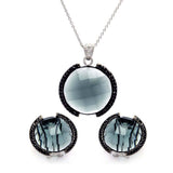 Sterling Silver Black and Rhodium Plated Round CZ Set