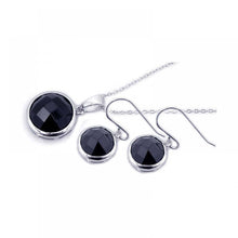 Load image into Gallery viewer, Sterling Silver Rhodium Plated Round Black CZ Dangling Hook Set