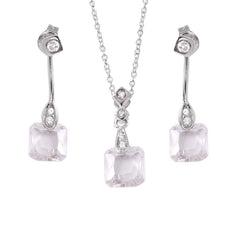 Sterling Silver Rhodium Plated Dangling CZ Set