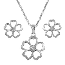 Load image into Gallery viewer, Sterling Silver Rhodium Plated Matte Finish Open Flower CZ Set