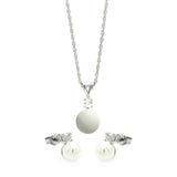 Sterling Silver Rhodium Plated Hanging Pearl Stud Earring and Necklace Set With CZ  Stones