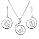 Sterling Silver Rhodium Plated Swirl Heart Set