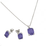 Sterling Silver Rhodium Plated Amethyst CZ Stud Earring And Necklace Set