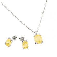 Load image into Gallery viewer, Sterling Silver Rhodium Plated Citrine CZ Stud Earring and Necklace Set
