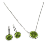 Sterling Silver Rhodium Plated CZ Round Birthstone Lever Back Set-Aug
