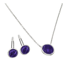 Load image into Gallery viewer, Sterling Silver Rhodium Plated CZ Round Birthstone Lever Back Set-Feb
