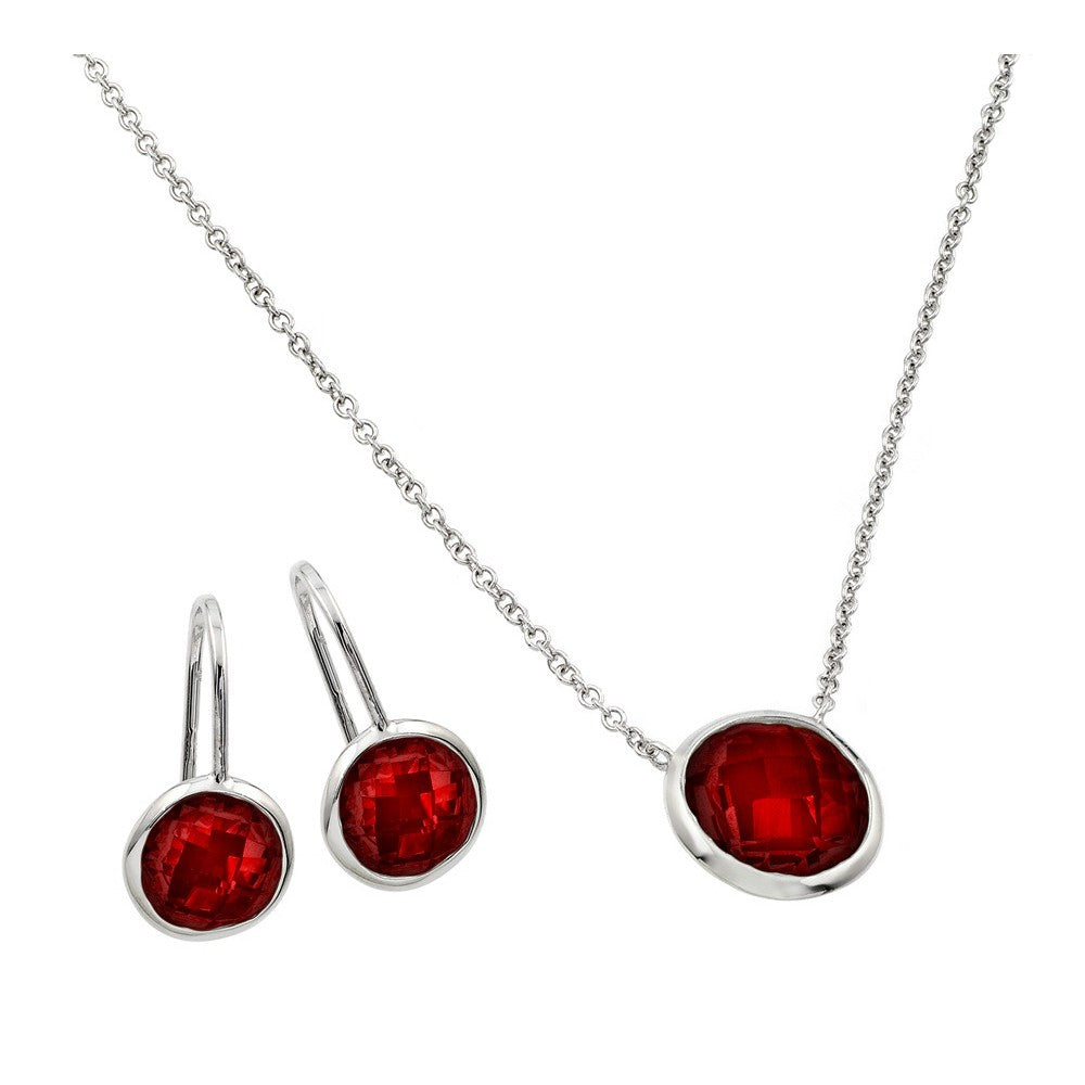 Sterling Silver Rhodium Plated CZ Round Birthstone Lever Back Set-Jan