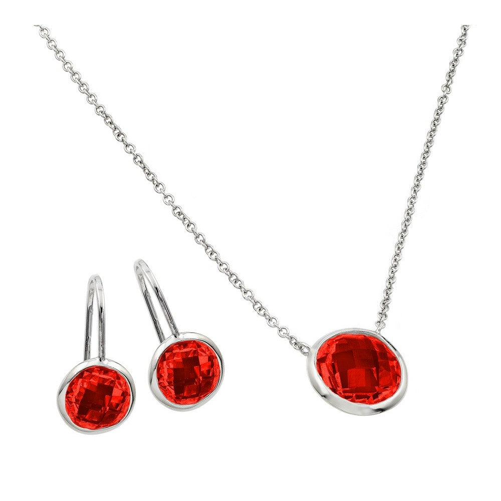 Sterling Silver Rhodium Plated CZ Round Birthstone Lever Back Set-Jul