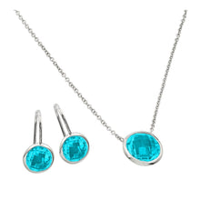 Load image into Gallery viewer, Sterling Silver Rhodium Plated CZ Round Birthstone Lever Back Set-Mar
